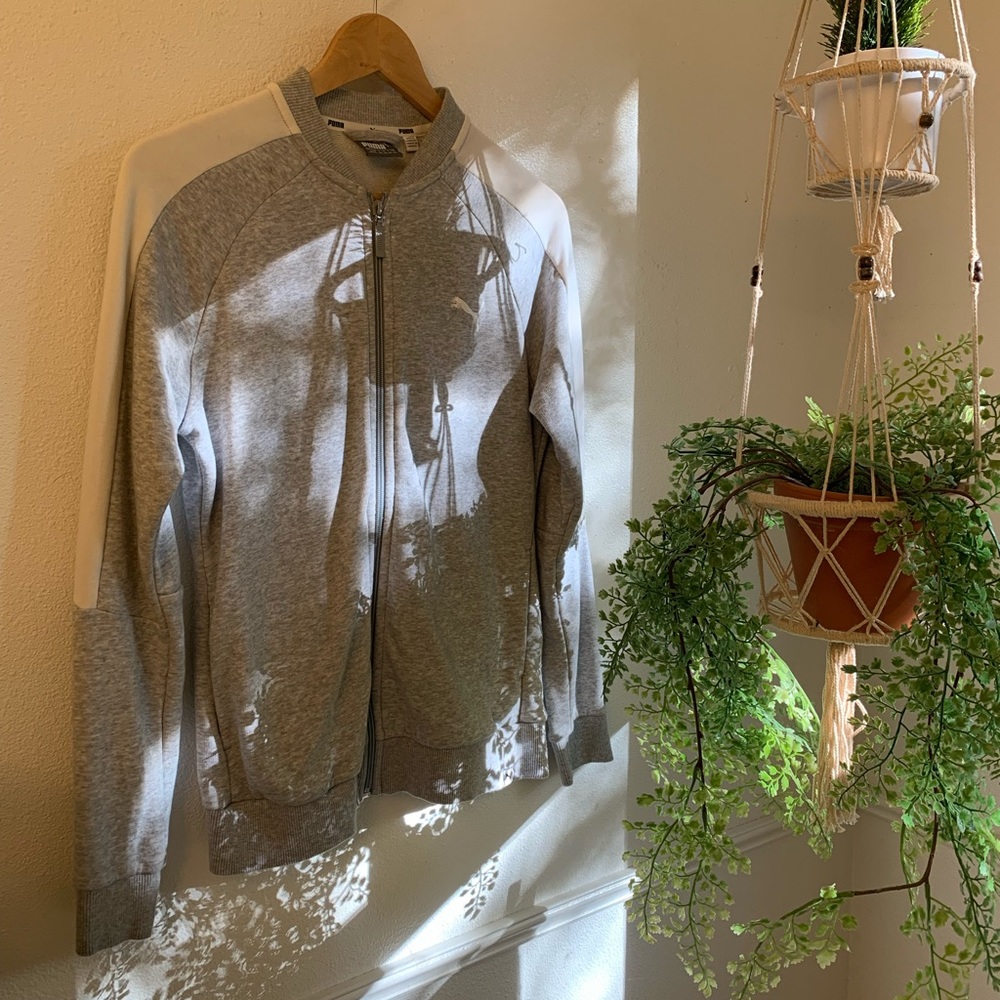 Gray and White Zip Up Hoodie - Puma